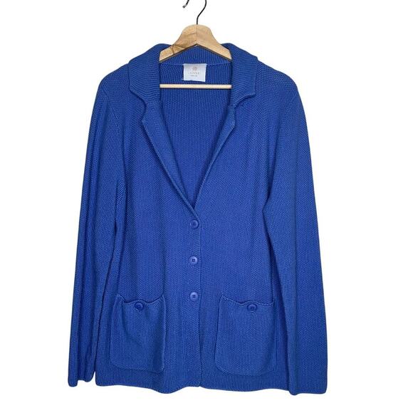 Lasserre Blue Knit Blazer Cardigan Cotton Acrylic Button Front Medium Pockets - Picture 1 of 7